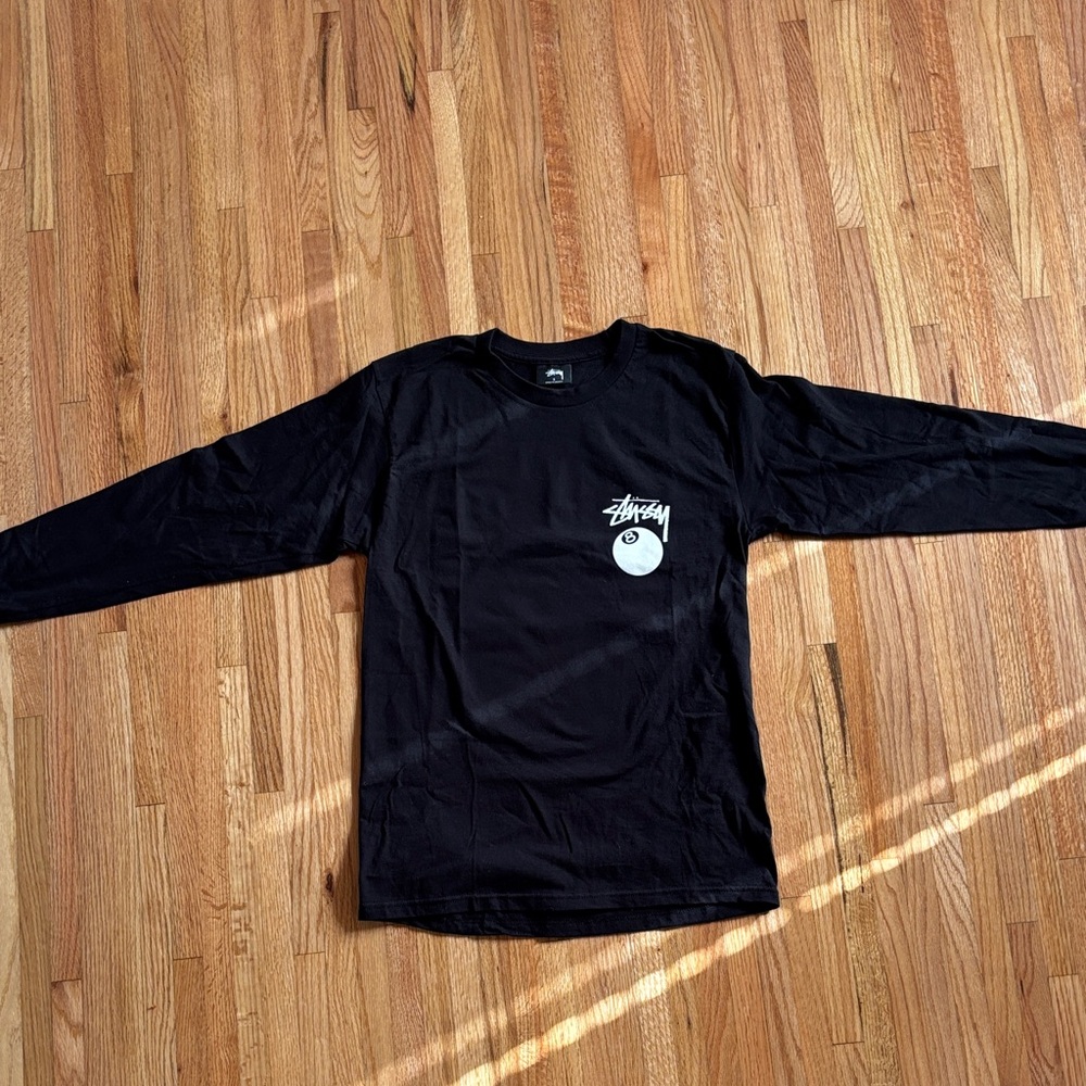 Stussy Black Long-Sleeve Tee with White Chest Graphic